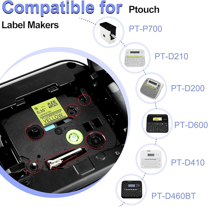 2 Pack Compatible for Ptouch TZe-C21 TZ-C21 TZe TZ Label Tape 9mm 0.35'' Laminated Black on Fluo Yellow Label Maker Tape for PT-9700PC PT-1880 PT-1230PC PT-1280 PT-1800 PT-1830