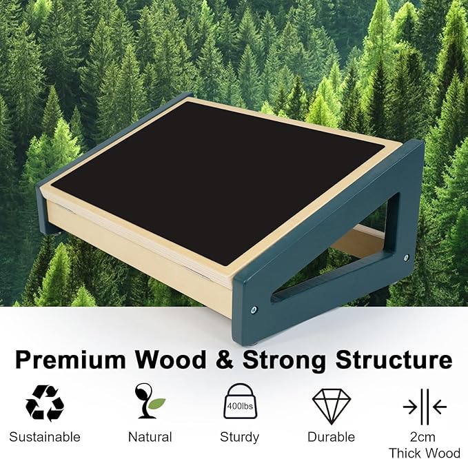 WOOD CITY Foot Rest for Under Desk at Work, 3 Heights Adjustable Footrest with Silicone Surface, 2in1 Foot Stool Improve Posture, Reduce Fatigue & Pain, Ideal for Home/Office/Gaming(Natural-Deep Blue)