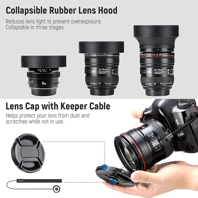 NEEWER 77mm ND Lens Filter Kit: UV, Lens Hood and Lens Cap Compatible - Image 7