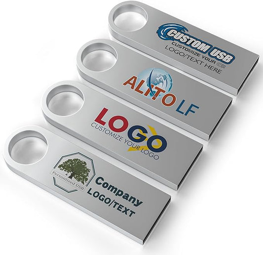 ABLAZE Custom Flash Drive 32GB 10 Pack, Personalized USB with Your Logo Metal Thumb Drives USB 2.0 Memory Stick Pendrive (Sliver)