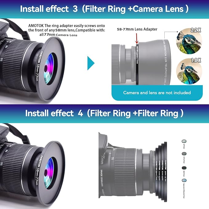 58mm to 77mm Camera Filters Ring Compatible All 58mm Camera Lenses to 77mm UV - Image 7