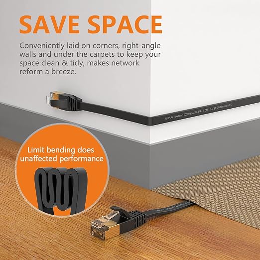 Cat7 6FT Ethernet Cable Flat-Black-10Gbps-600Mhz Ultra Slim High Speed Double - Image 4