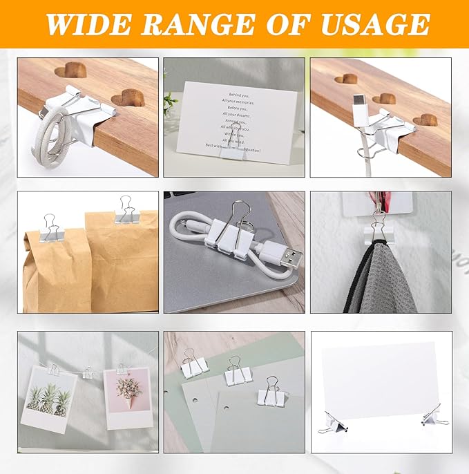 Jetec 100 Pack 1. 25in/32mm White Metal Binder Clips Bulk Medium Reusable Fold Back Binder Clips Paper Clamps Spring Steel Sturdy for Home Office School Supplies