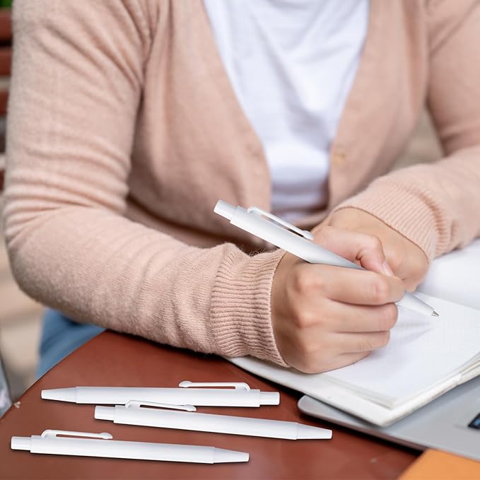 Geyoga 200 Pcs 4'' Mini Black Pens Bulk 0.7 mm Fine Point Small Retractable Ballpoint Pens with Clip for Notebook School Office(White)