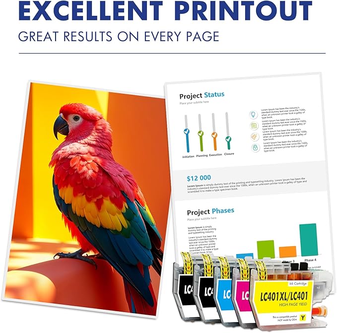 LC401XL LC401 MFC-J1010DW Ink Cartridges for Brother Printer LC 401 401XL for MFC-J1010DW MFC-J1170DW MFC-J1012DW MFC-J1800DW MFC J1010DW - 5 Pack High Yields Black Cyan Magenta Yellow