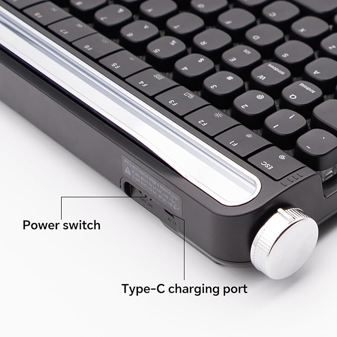 ACTTO B705 Retro Mechanical Keyboard, Bluetooth, Vintage Style with LED Backlight, 100 Keys, Gaming Keyboard for Windows/macos/iOS/Android, Blue Switch (Black)