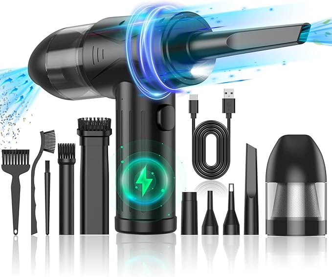 Electric Air Duster & Vacuum Cleaner 2-in-1, 110000RPM Keyboard Cleaner for PC, No Canned Air - Compressed Air Duster, Blower, Turbo Fan, Battery Powered, Refillable, PC Cleaning Kit