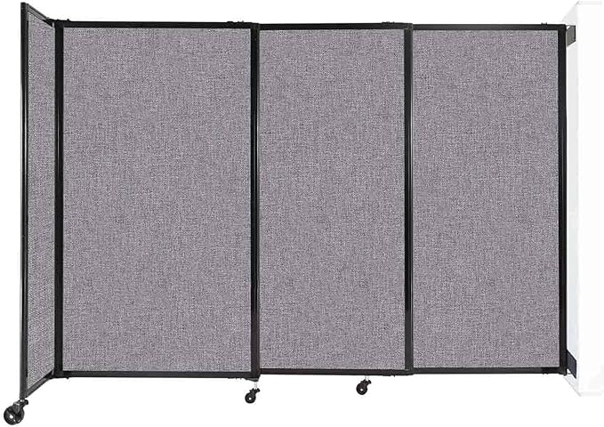 Wall-Mounted Sliding StraightWall Room Divider | Adjustable Widths | Locking Wheels | Room Separator | Up to 7'2" Wide x 5' Tall Cloud Gray Fabric Panels