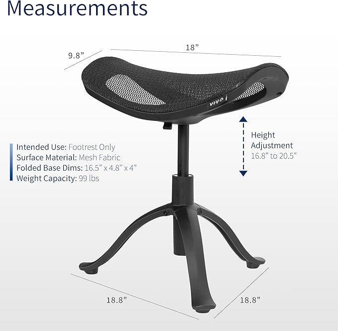 VIVO Under Desk Ottoman Foot Stool, Height Adjustable Elevated Office Leg Rest, Black, CHAIR-FR01