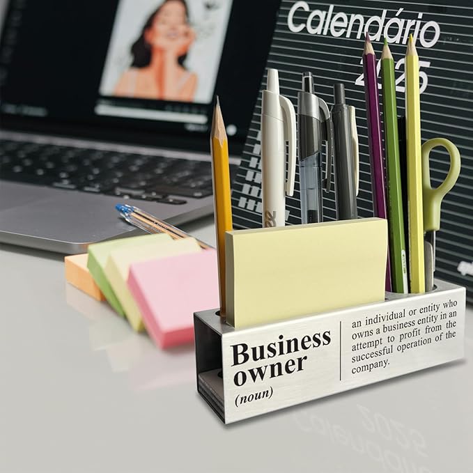 New Business Owner Definition, Business Owner Gifts for Women, Men, Boss Desk Decor Stainless Steel Pen Pencil Holders WCC52