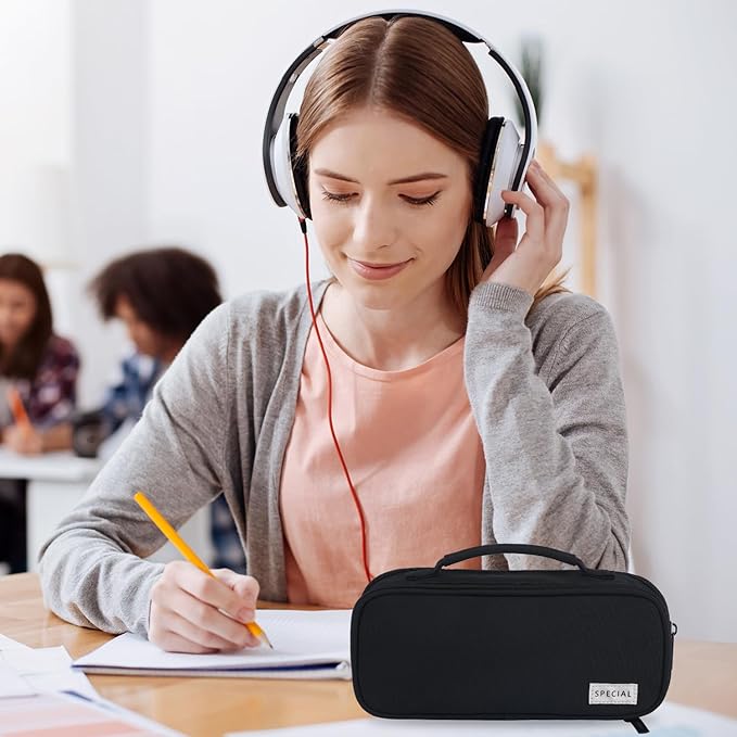 MAMUNU Pencil Case Large Capacity with 3 Compartments, Pencil Case Pouch Bag with Zipper Handle Portable Pen Stationery Organizer for Teen Girls Boys Adults College School Office Travel, Black