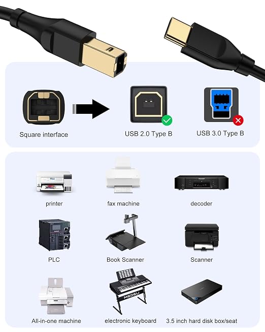 Printer Cable 20ft, Scanner USB C to USB B Cable - Image 7