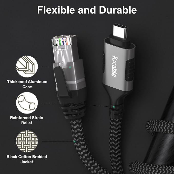 USB C to Ethernet Cable 25FT, Type C to RJ45 Cord, Gigabit Directly Connected - Image 4