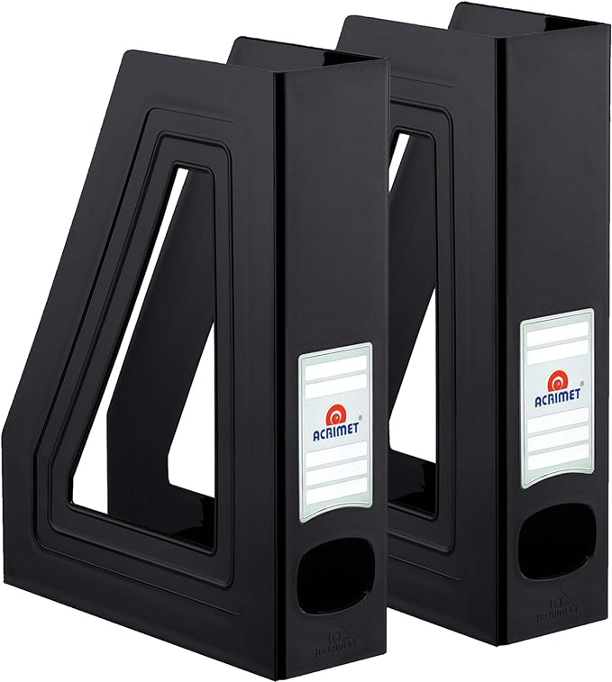 Acrimet Magazine File Holder, Durable Rack, Space-Saving Organizer (Plastic) (Black Color) (2 pack)