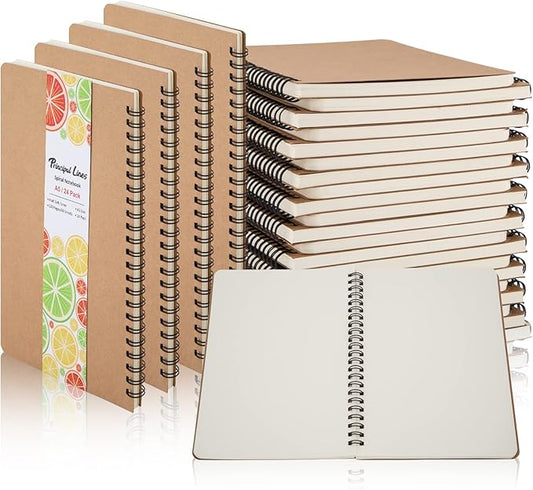 24 Pack A5 Spiral Notebook,Soft Cover,Blank Sketch,Wire-Bound Journal Notebook,120 Pages, Unlined Paper Diary Notebook for Office, Business, School Supplies