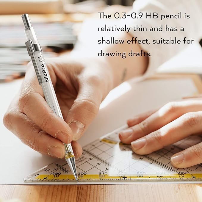 Nicpro 6PCS Art Mechanical Pencil Set, 4PCS Drafting Pencils 0.3 & 0.5 & 0.7 & 0.9 mm & 2PCS 2mm Lead Holder (4B 2B HB 2H) For Writing, Sketching Drawing With 12 Tube Lead Refills Erasers Case