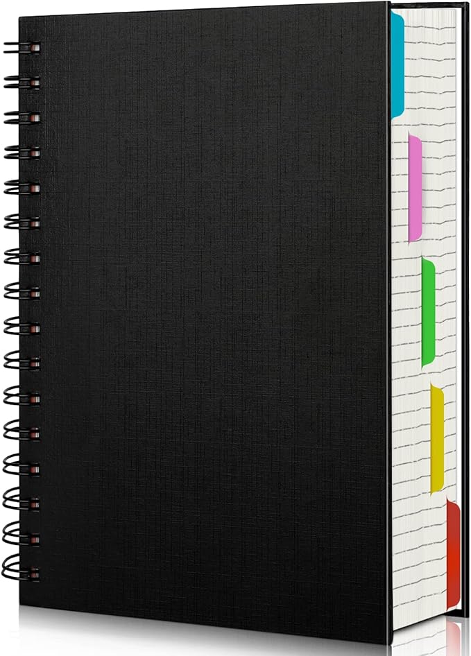EUSOAR Notebook with Dividers, 1 Pack A5 5.5"x 8.3", 5 Subject, Hardcover College Ruled Paper 100gsm Thick, 120 Sheets/ 240 Pages, Notebooks & Writing Pads for Travelers School Office Business Gift