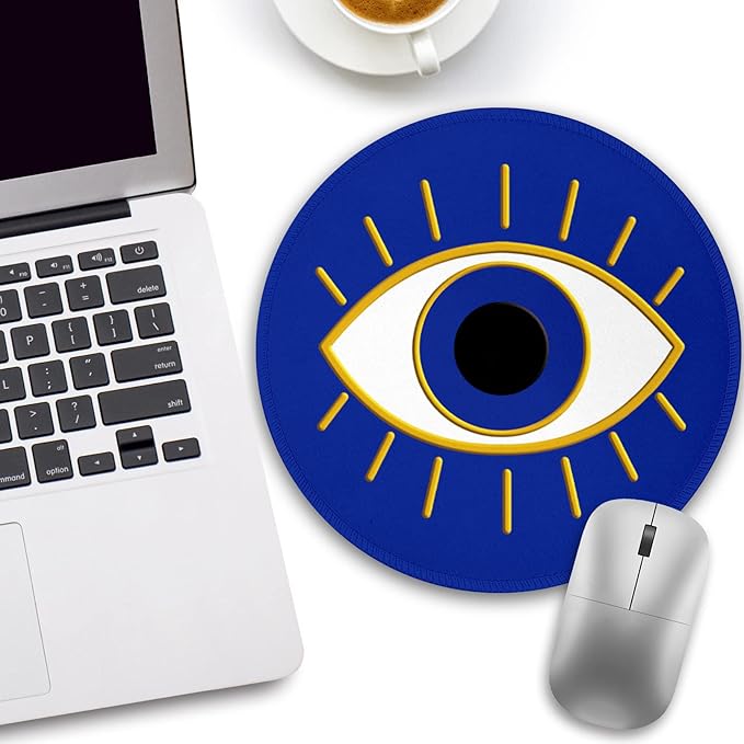 Evil Eye Lucky Round Mouse Pad, Small Mouse Pad with Non-Slip Rubber Base, Stitched Edge Mousepad for Desk Wireless Mouse, Gaming Mouse Mat for Computer Laptop Home Office Women Men, 8.6 x 8.6 Inch