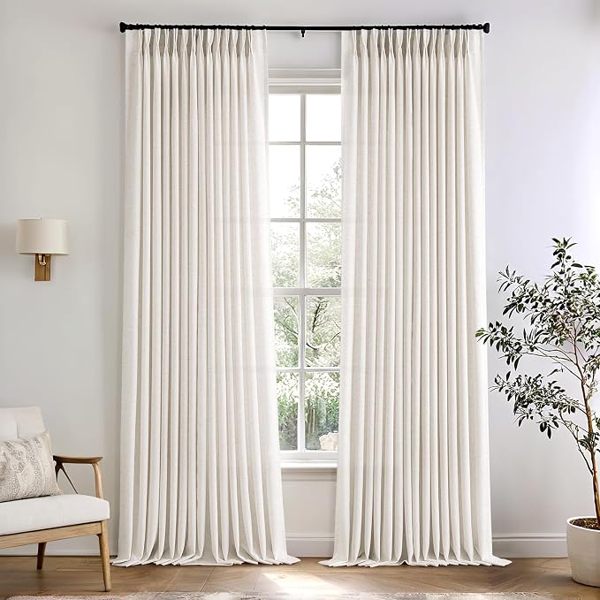Memory Trained Pinch Pleated Curtains 100 Inches Long, Viral Linen Pinch Pleat by ANRODUO