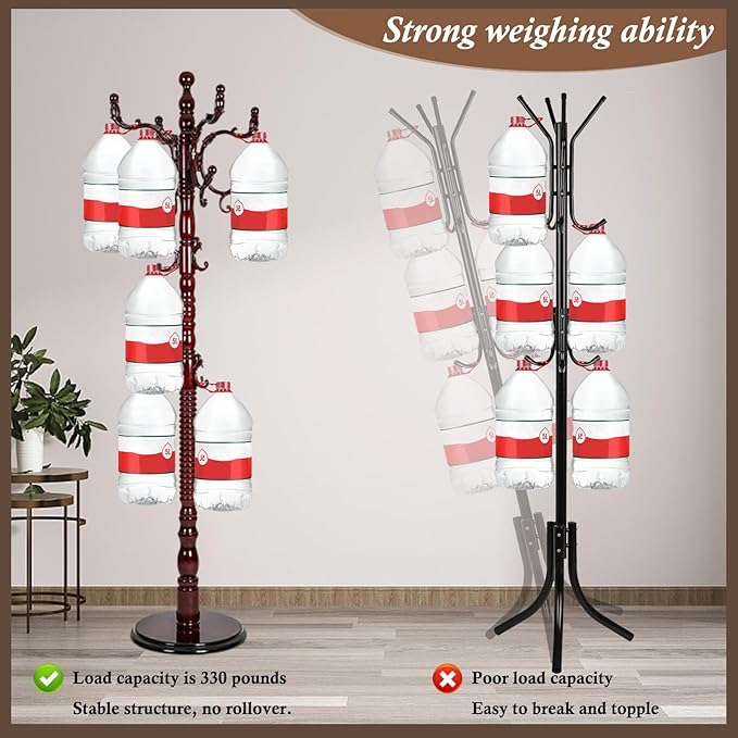 Wooden Coat Rack Freestanding, Vintage Coat Racks with Sturdy Round Base, Adjustable Height 37.40"-72.83" Entrance Coat Rack for Bedroom Living Room Entryway (Solid wood Rosewood)