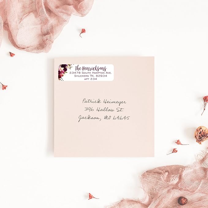 Fall Floral Rolled Address Labels / 250 Personalized Return Address Labels/Designer Address Stickers in Elegant Plastic Dispenser