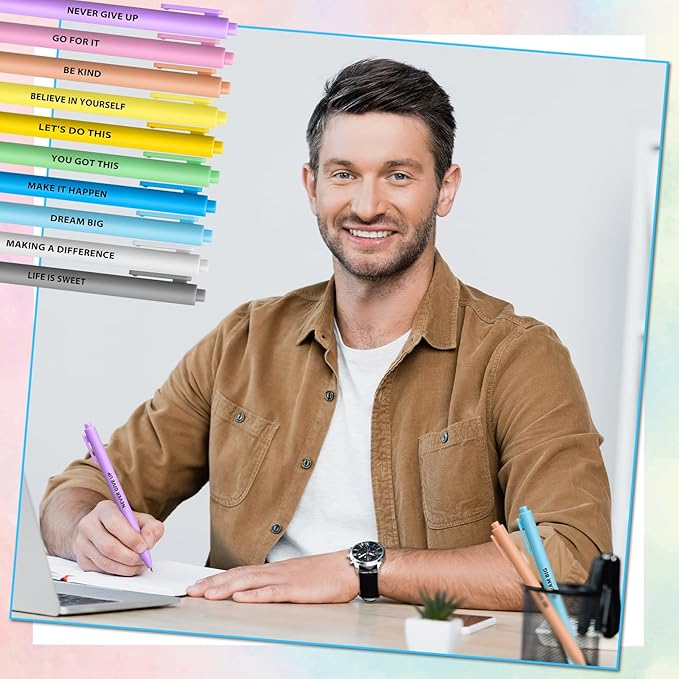 Epakh 50 Pcs Funny Pens Inspirational School Pens Bulk Positive Motivational Quotes on Ballpoint, Black Ink Pen for Adults Back to Schools Gift from Teacher(Inspirational,Macaron Color)
