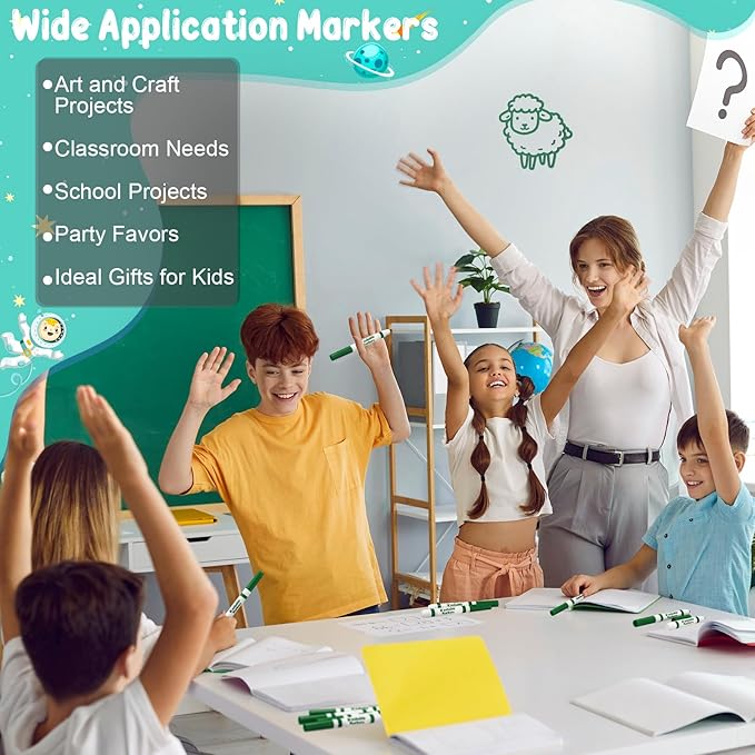 Janlaugh 60 Pcs green Washable Markers Bulk Coloring Broad Line Markers for Kids Conical Tip green drawing pens for Classroom Back to School travel Art baby shower gender reveal Supplies, Ages 6+