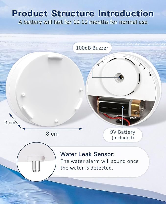 Geevon 5 Pack Water Leak Detectors, 100dB Water Sensor Alarms Flood Detector - Image 5