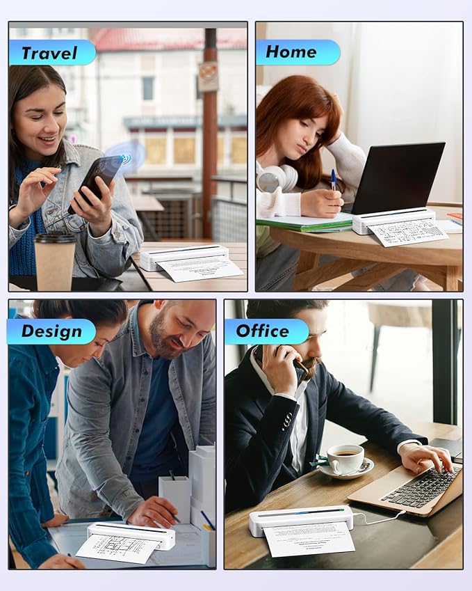 COLORWING M832 Portable Printers Wireless for Travel, 300DPI Mini Compact Inkless Printer, Thermal Bluetooth Printer Compatible with Android and iOS Smartphone & Tablet & Laptop - White