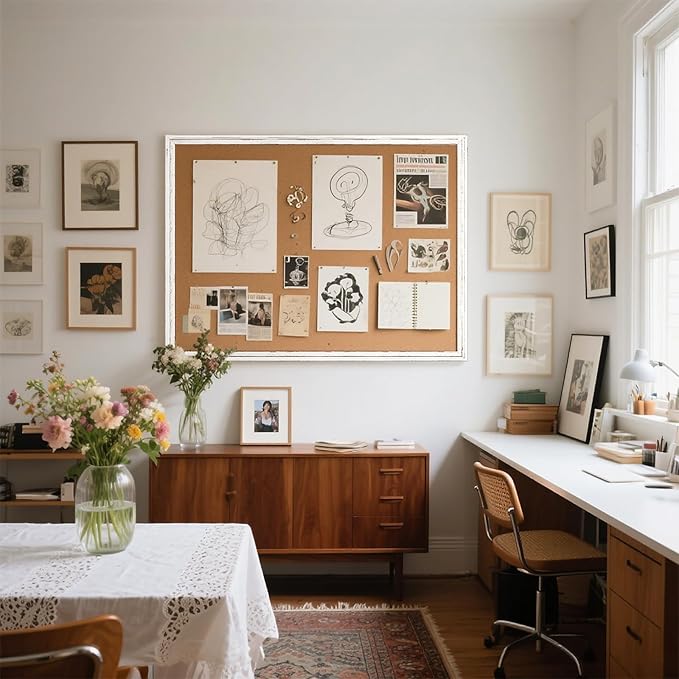 Large Cork Board, 48" x 36", Big Bulletin Board White Framed Corkboard for Wall, Decorative Pin Board Vision Board Memo Board for Office Home School