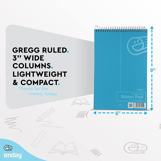 Enday Steno Pads Spiral 6x9 12 Pack, Gregg Rule White Paper, 80 Sheets Steno Notebook for writing in Pink, Purple, Green, Blue, Red, Grey, Multicolor