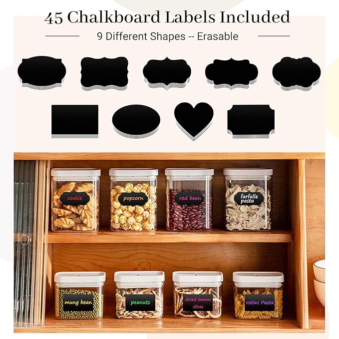 KERIFI Liquid Chalk Markers Fine Tip 1.0 mm, 12 Colors Wet Erase Makers for Chalkboard Calendar, Erasable Chalk Pens for Chalkboard, Blackboard, Bistro, Menu, Glass, Wedding Signs, 45 Labels Included