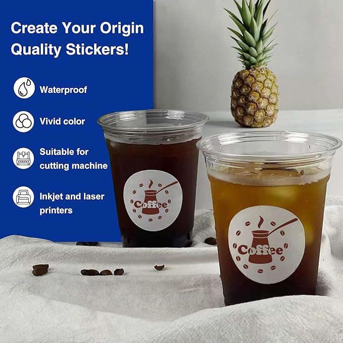 8x10 Printable Vinyl Sticker Paper Waterproof, Removable Self Adhesive Vinyl Sticker Sheets for Inkjet and Laser printer, 30 Pack, 8R Size, Glossy White