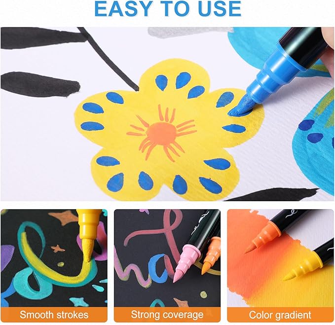 30 Colors Acrylic Paint Markers, Waterproof Dual Tip Acrylic Paint Pens with Brush and Fine Tip, Markers Set for Paper, Rock, Wood, Canvas, Glass, Ceramic and DIY Crafts Making Art Supplies