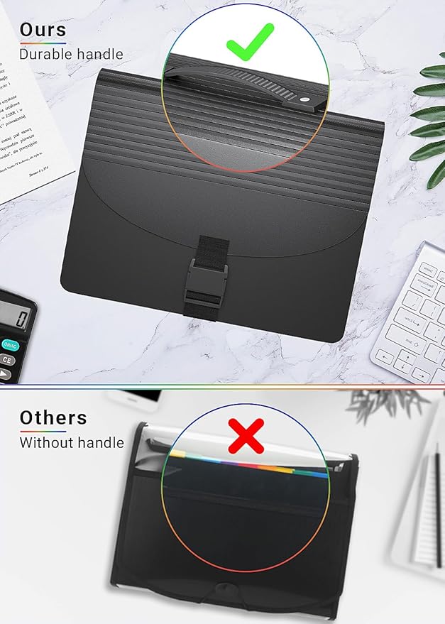 Expanding File Folders,Accordion File Organizer with Handle,13 Pockets Expandable Filing Folders,Tabs Included in Filing Box,Adjustable Strap,Bill Documents Organizer,A4/Letter Size