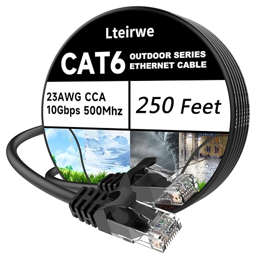CAT6 Ethernet Cable 250FT 23AWG High Speed 500MHz 10Gbps Transmission Speed by Lteirwe