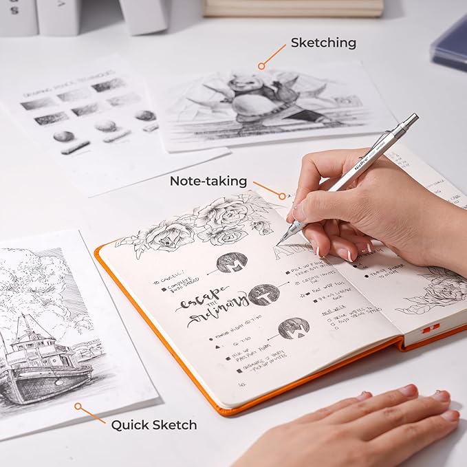 Nicpro 35PCS Silver Metal Mechanical Pencils Set in Case, Art Drafting Pencil 0.5, 0.7, 0.9 mm & 3PCS 2mm Graphite Lead Holder for Drawing Sketching With 20 Tube Lead Refills(6B 4B 2B HB 2H 4H Colors)