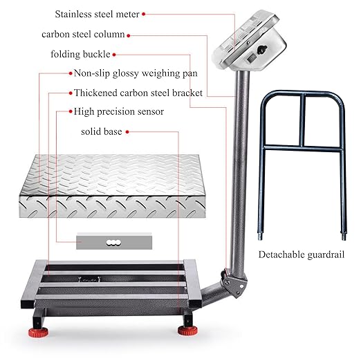 660LB Industrial Platform Scale with Removable Guardrail LB/KG Weight Computing Digital Scale Floor Platform Scale Perfect for Postal Luggage Shipping Mailing Weighing