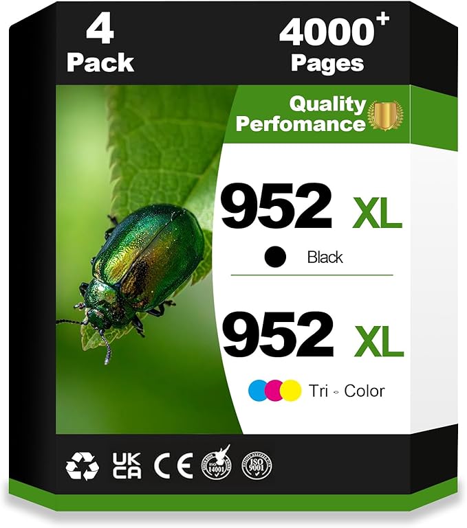 952XL Ink Cartridges Black Tri-Color Combo Compatible Replacement Work with HP OfficeJet Pro 7720 7740 8200 8210 8216 8218 8700 8710 8714 8715 8716 8717 8720 8724 8725 8726 Printer(4 Pack, BCMY)