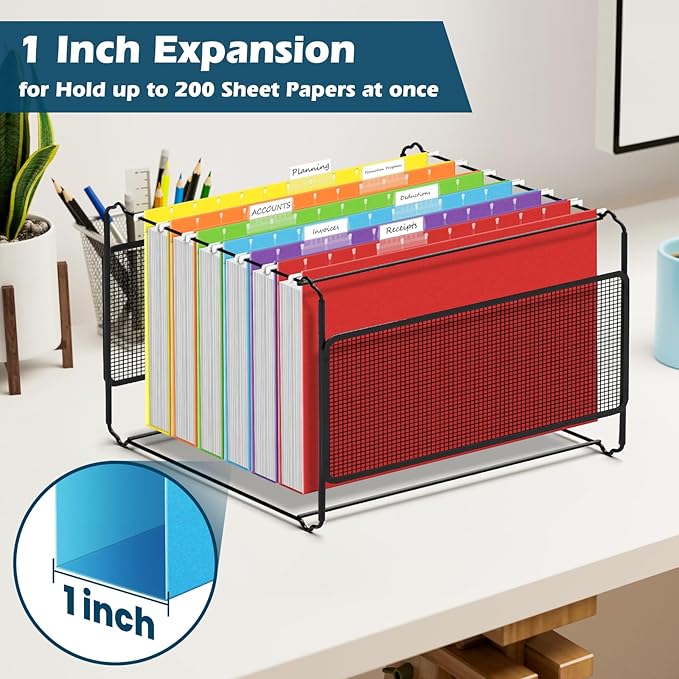 30 Pack Hanging File Folders Letter Size, Assorted Hanging Folders with 1/5-Cut Adjustable Tab, 1 Inch Expansion, Extra Capacity Hanging File Folders, Perfect Office, Home, Classroom Supplies