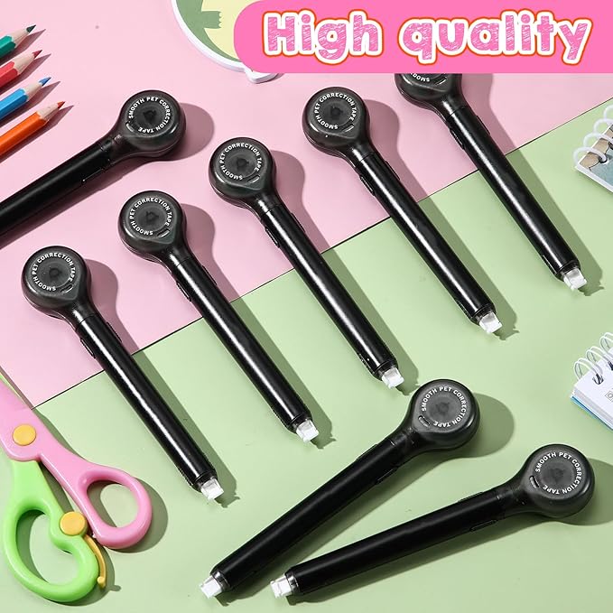 10 Pack Correction Tape Pen Correctional Ink Tape Push Pull Protective, Easy to Use Applicator for School Office Supplies, 0.2 x 236 Inch(Black Color)