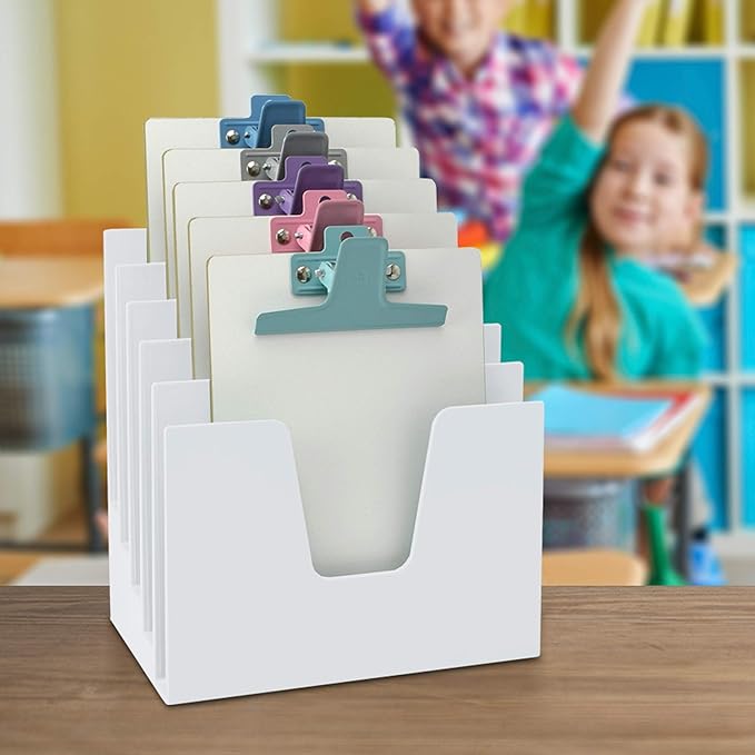 Acrimet 5 Section Incline File Sorter Organizer, Mail, Folder, Letter Desk Organizer, Rack for Office Organization Desktop (Plastic) (White Color)