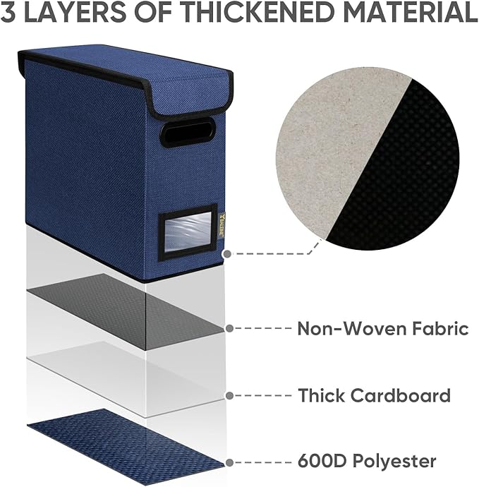 BALEINE File Organizer Box with Lid, Collapsible File Folder Organizer with Plastic Slide, Hanging File Folder Box for Office Document Storage (2 Pack, Blue, S)