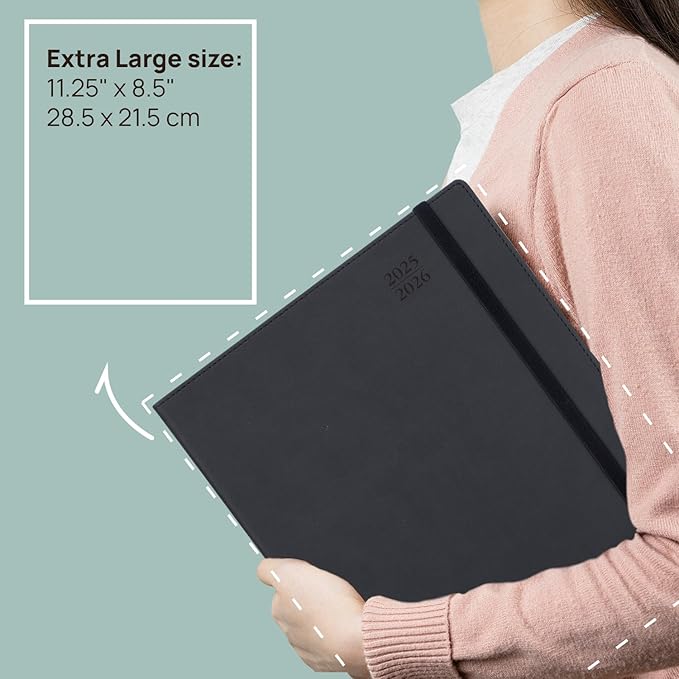 POPRUN Academic Planner 2025-2026, 8.5'' x 11.25'', Quarter-Hourly Appointment Book (July 2025-June 2026) with PU Leather Soft Cover, Dual Pockets, Monthly Tabs, 100GSM Thick Paper - Forest Green