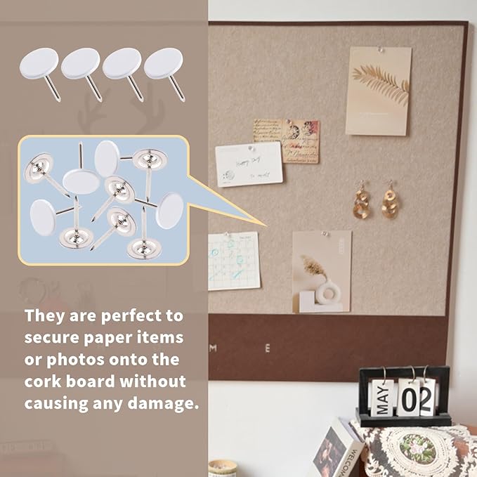 100Pcs Flat Head Upholstery Tacks Home Furniture Decor Tacks Upholstery Nails Flat Push Pins Flats Thumb Tacks White (11mmx17mm)