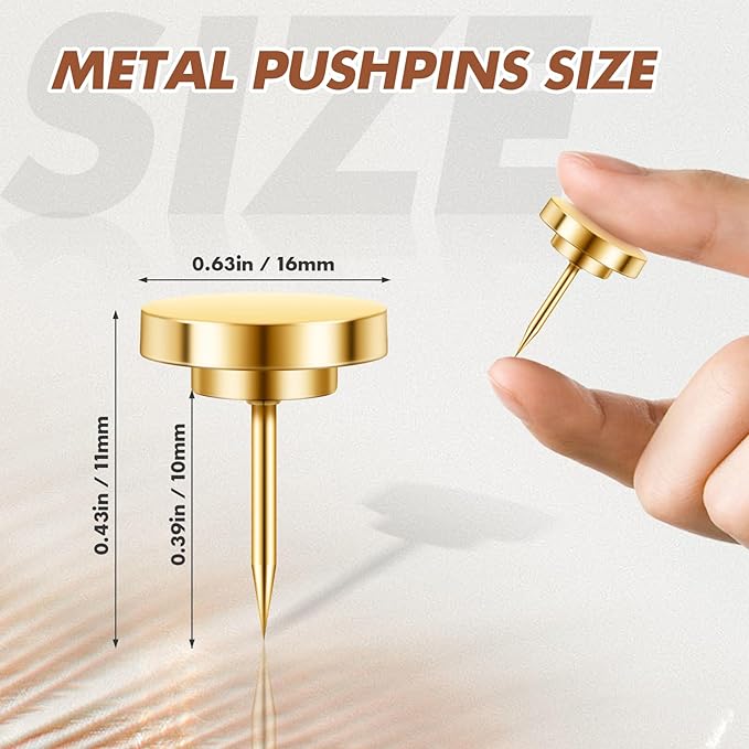 30 Pieces Gold Push Pins, Gold Decorative Thumb Tacks, Metal Push Pins for Wall, Thumbtacks for Wall, Push Pins for Bulletin Board, Picture Hanging Nails, Poster Tack, Wall Tacks for Hanging