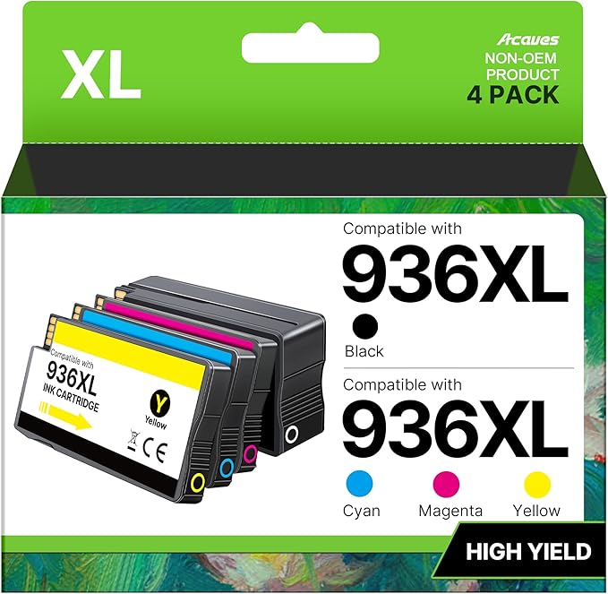 936XL 936 Ink Cartridges High Page Yield with Chip Compatible for HP 936 Ink Cartridges Combo Pack 936 XL 936e Work for OfficeJet Pro 9110 9120 9122 9125 9130 Wide Format 9730 9720 Printer, 4-Pack