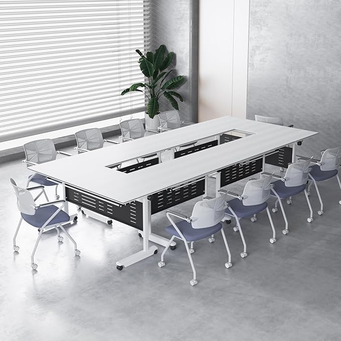10Pack Conference Room Table, Folding Conference Table for Office Classroom, Mobile Training Tables with Casters Silent Wheels, Large Rectangular Convertible Modular Seminar Tables (10Pack L55.1in)