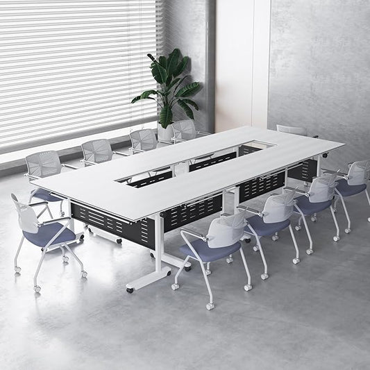 10Pack Conference Room Table, Folding Conference Table for Office Classroom, Mobile Training Tables with Casters Silent Wheels, Large Rectangular Convertible Modular Seminar Tables (10Pack L55.1in)