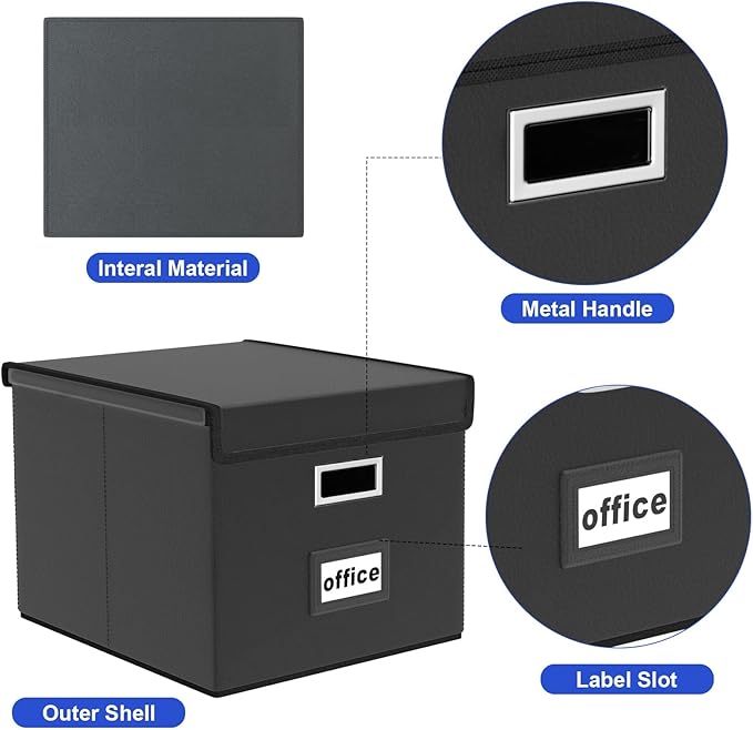 Huolewa File Organizer Box with Lid, Collapsible Faux Leather Hanging File Folder Box Organizer with Plastic Slides, Decorative Home/Office Filing System Boxes for File and Folders Storage